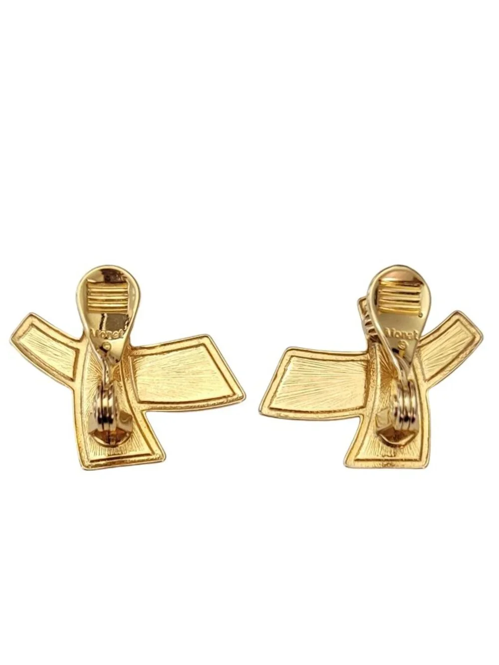 Monet Vintage Black Enamel Asian X Letter Clip On Earrings, Signed E767